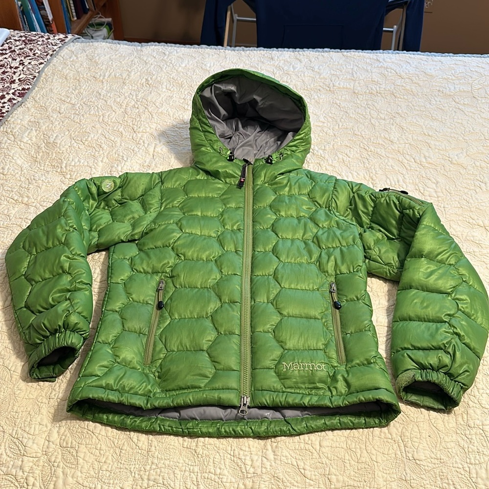 Marmot Green Ama Dablam Hooded Down Puffer Jacket
